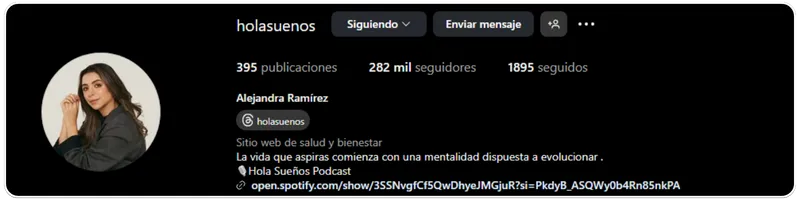 Perfil de Instagram de Alejandra Ramírez