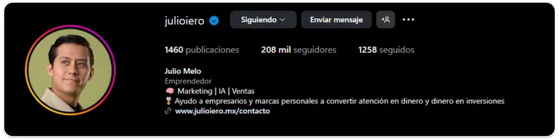 Perfil de Instagram de Julio Iero