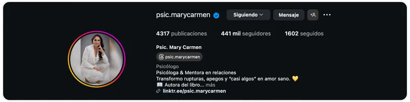 Perfil de Instagram de Mary Carmen Mejía