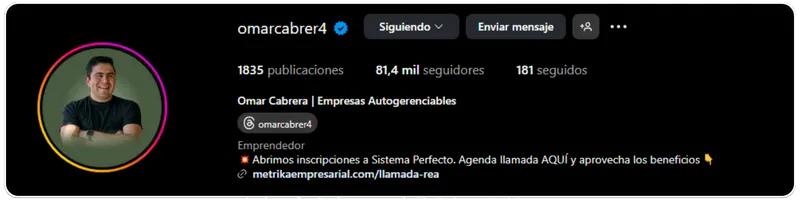 Perfil de Instagram de Omar Cabrera