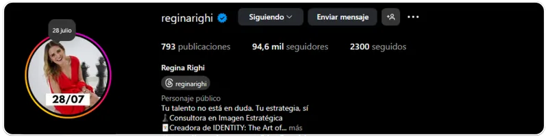 Perfil de Instagram de Regina Righi